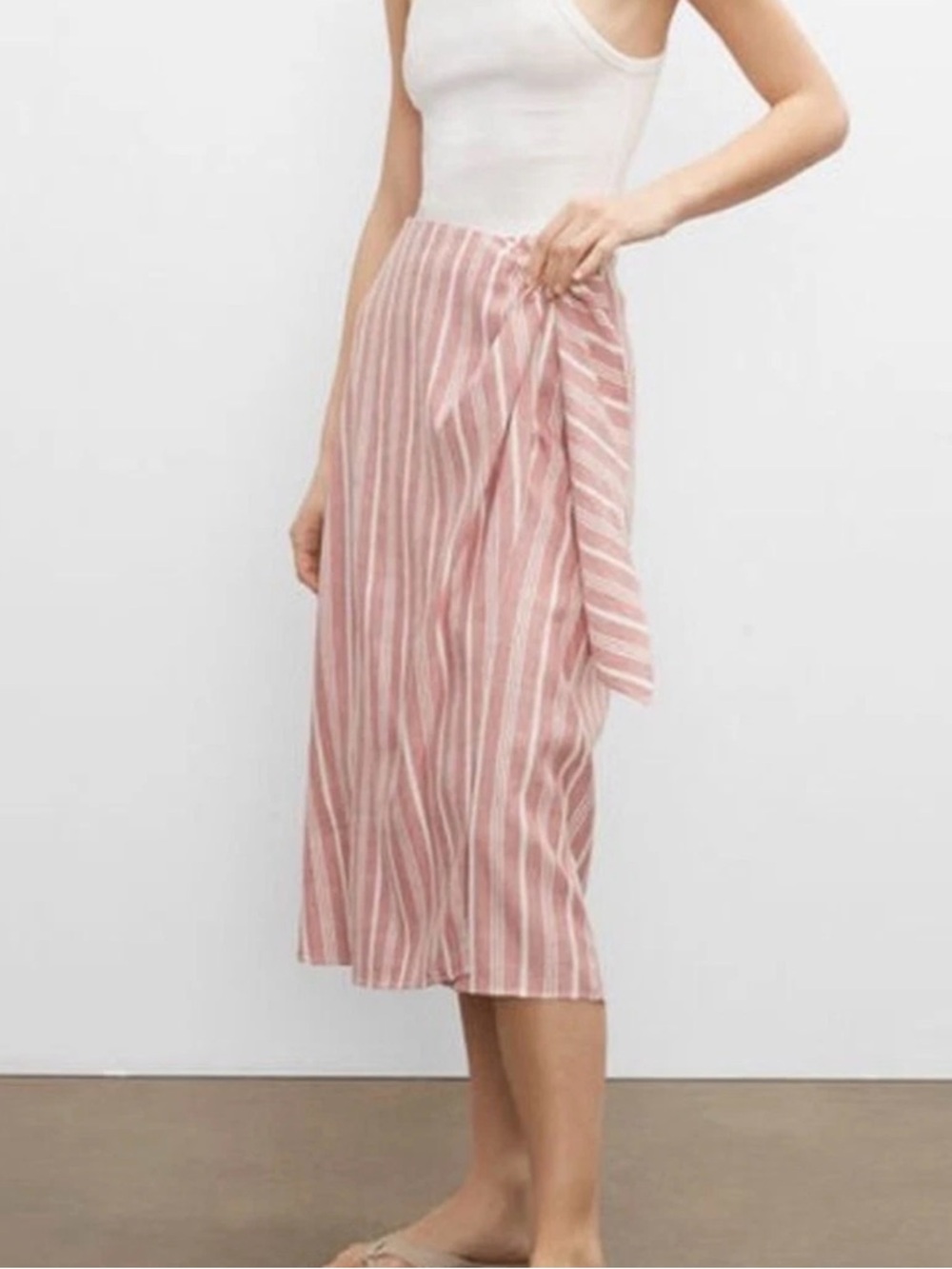 Club Monaco Pink White Stripe Midi Wrap Skirt 2 Linen Blend Pastel Spring Preppy